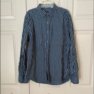 ROBERT GRAHAM Check Flip Cuffs Long Sleeve Blue w/ Design Classic Fit Shirt XL